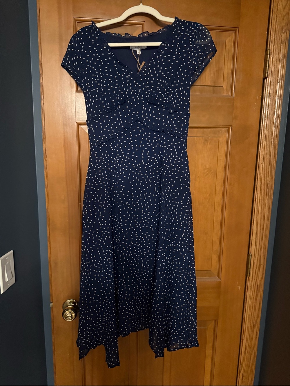 RIHOAS Navy and White Polka Dot Midi Dress